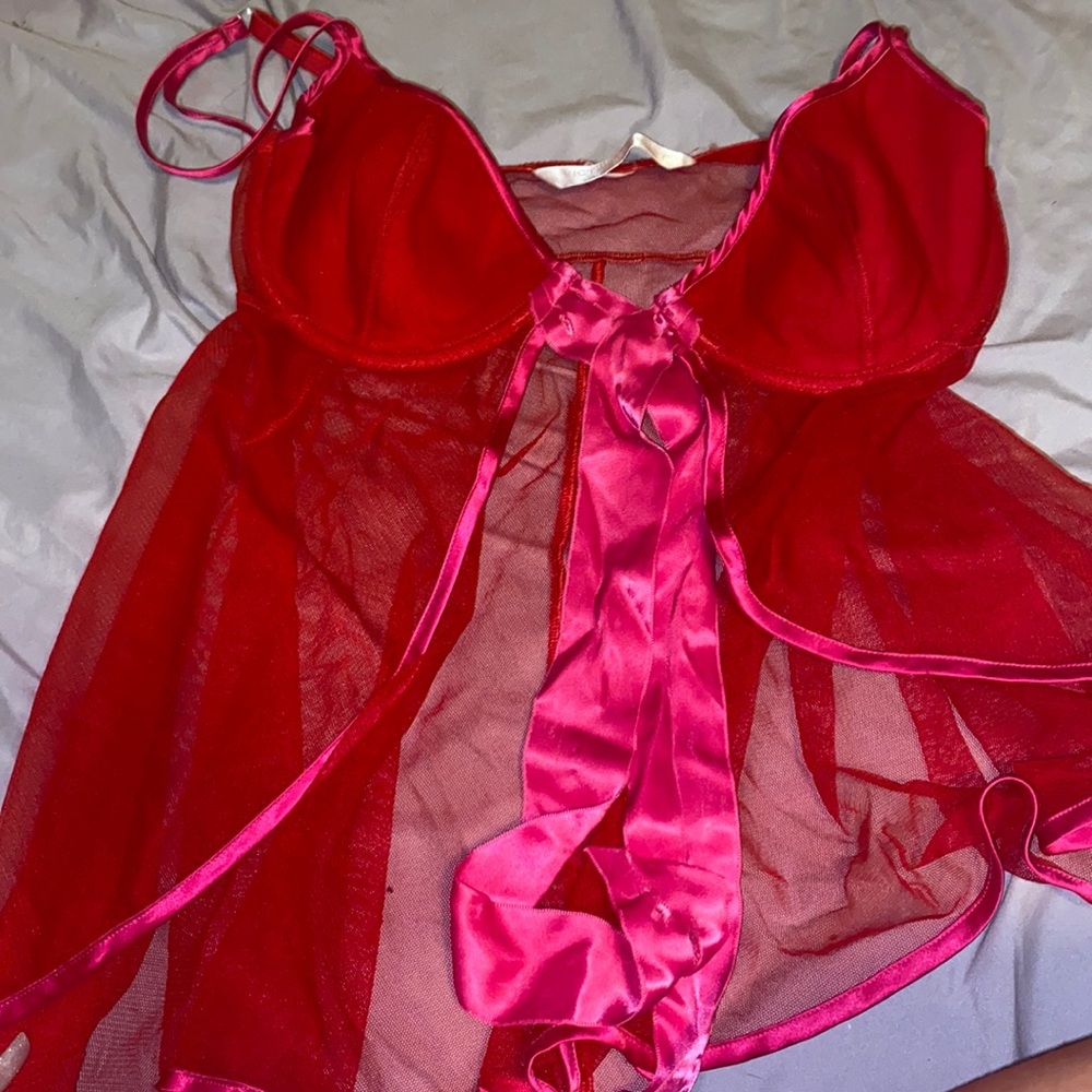 Lingerie tie front pink and red
